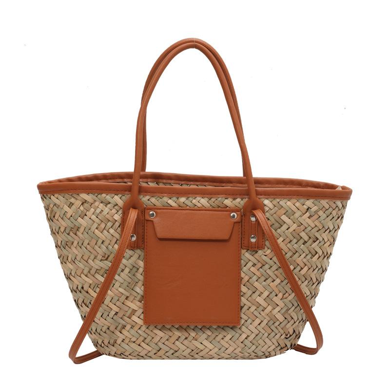 Summer Handmade Bags for Women Large Capacity Straw Fabric Basket Tote Top Handle Handbags Lady Beach Hand Bags