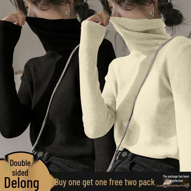 Women's Turtleneck Double-Sided German Velvet Long-Sleeve Top for Autumn/Winter - Myerlard Slimming, Thinning, and Thickened Design