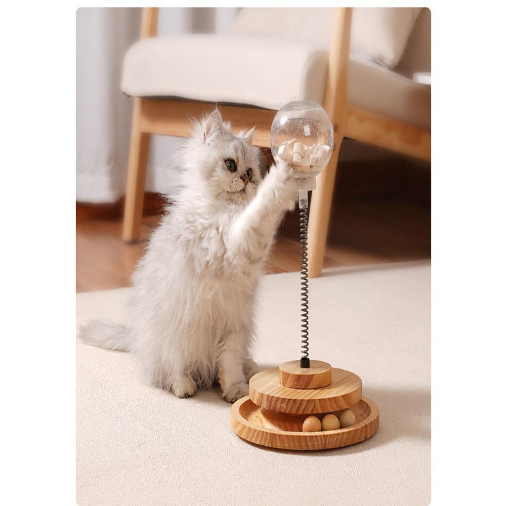 Solid Wood Rotating Catnip Ball Set – Treat-Dispensing Toy, Teaser Wand, and Pet Accessory for Cats