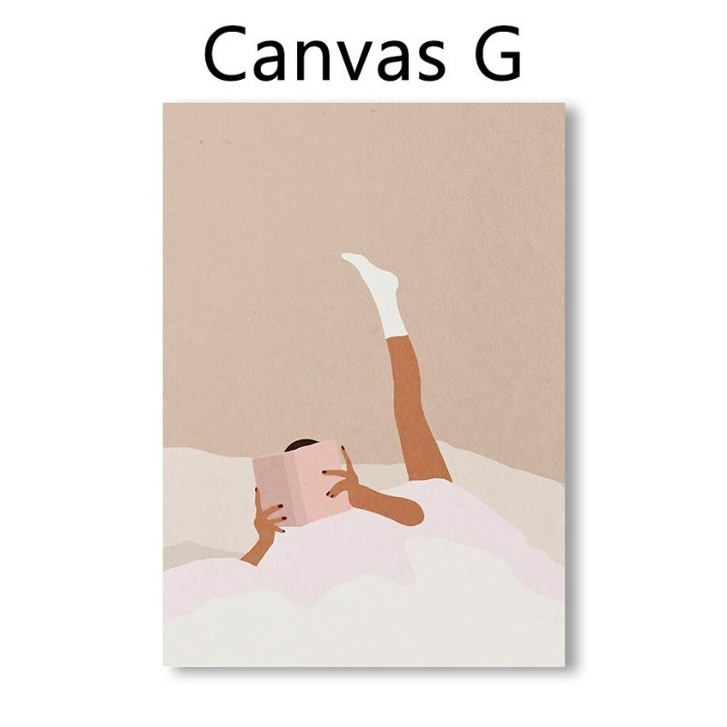 Leisure Life Bohemia Girl with Bed Champagne Sleep Tub Book Coffee Prints Wall Art Canvas Posters for Living Room Decor