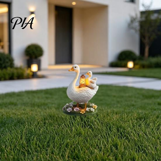 Decorative Animal Statue Acrylic Duck Ground Stake for Outdoor Garden Decor, Weather Resistant 2D Flat Parent Cute Goose Family Figure And Child Yard