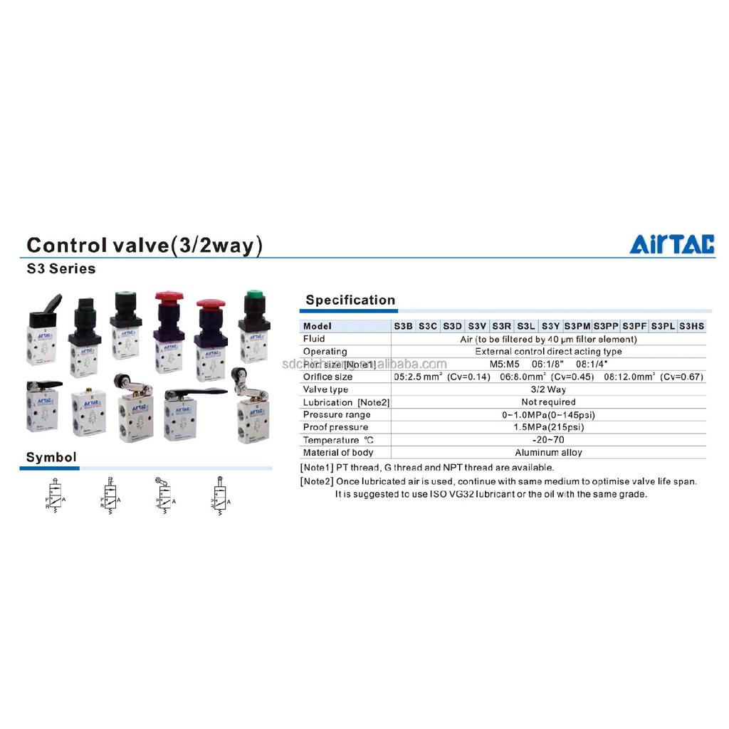 AIRTAC S3L-M5/06/08 Pneumatic Mechanical  S3 Series Control Valve