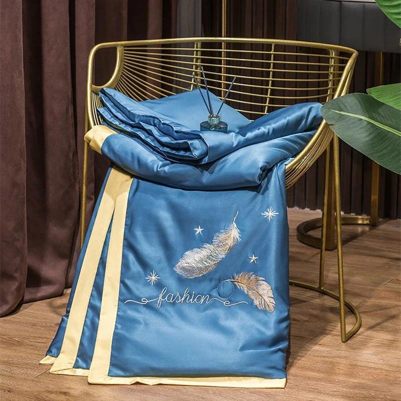 Комплект летних одеял Ice Silk для кровати, кондиционера, пледа/стеганого одеяла, супермягкий шелковистый комплект из летнего одеяла и наволочки
