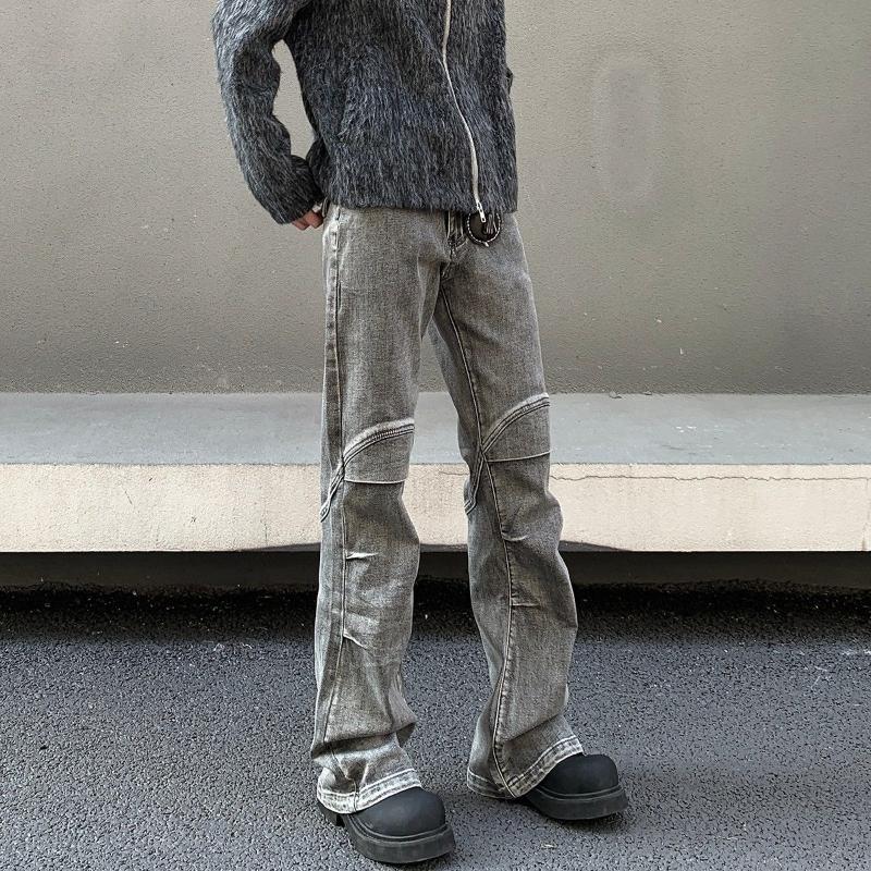 Модные ретро расклешенные джинсы с потертостями мужская одежда стиль Пустоши наколенники джинсовые брюки повседневные брюки High Street новые