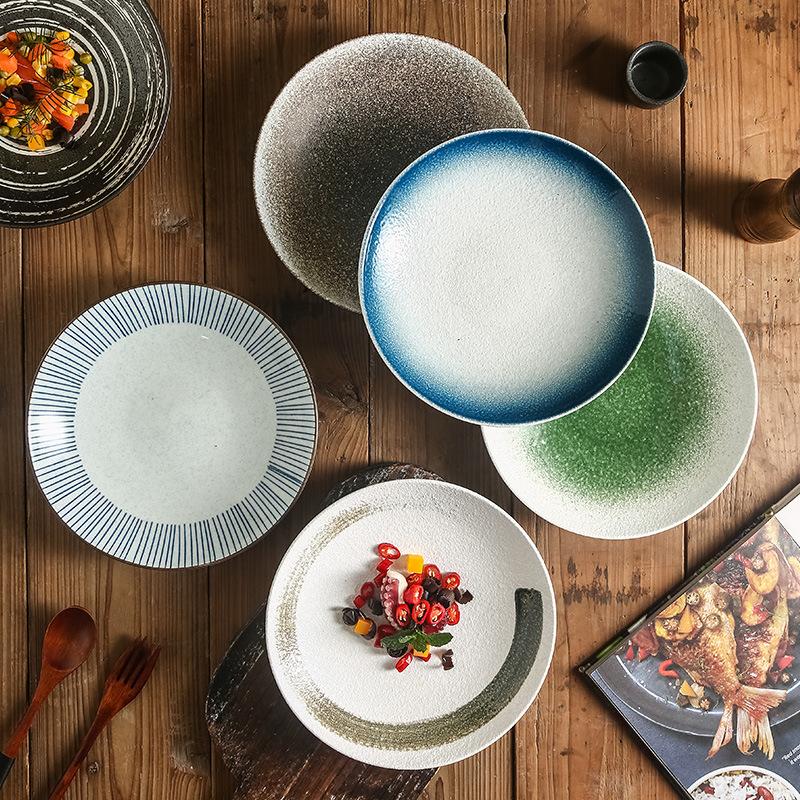 Japanese Sashimi Deep Plate Coarse Pottery Western Food Plate Household Ceramic Hat Light Bowl Black Ceramic Meal