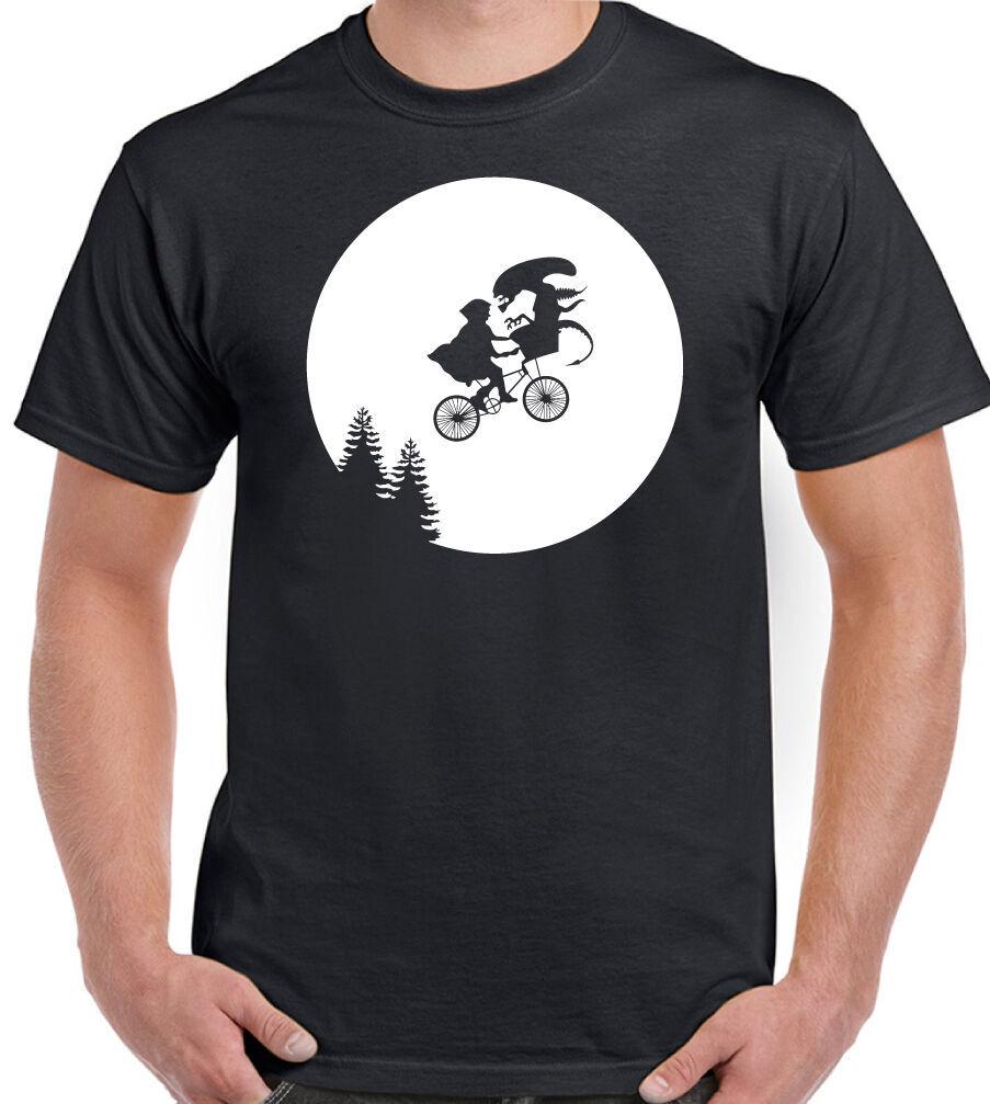 Alien E.T. Parody Mens Funny T-shirt Bike Moon Mash Up
