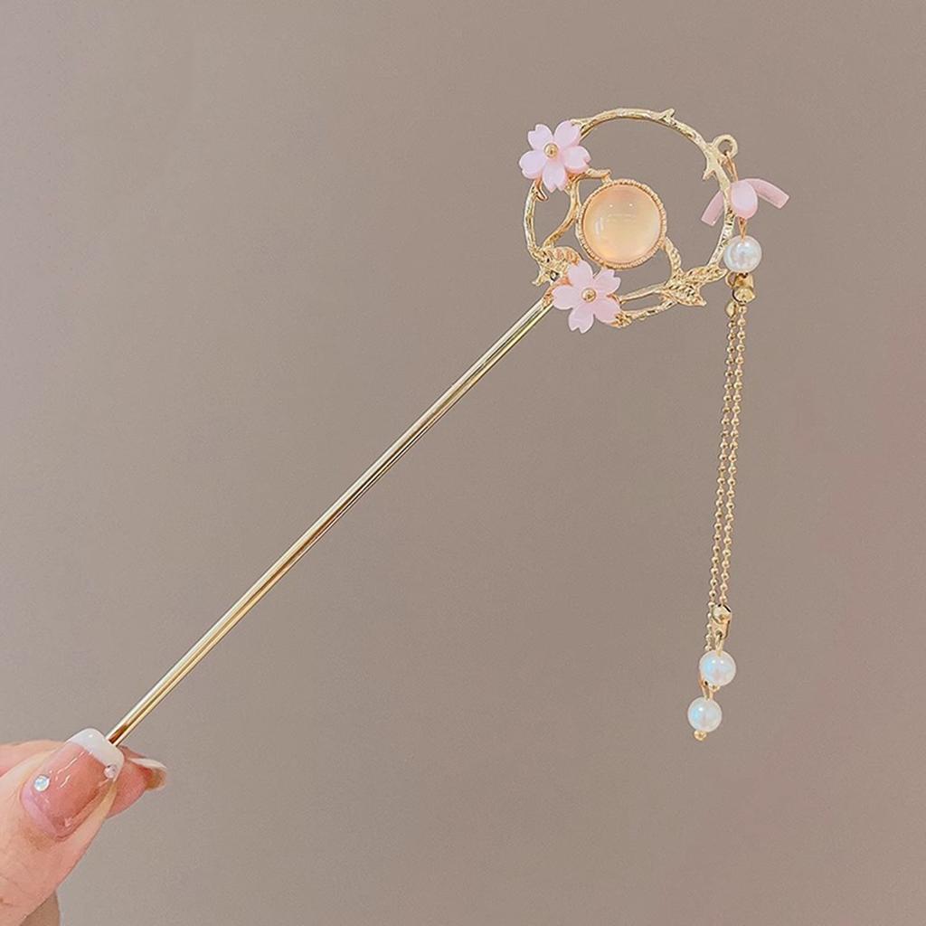 Elegant Chinese Style Hair Accessories Vintage Spring Flower Element Hairpins Light Luxury Tassel Hair Stick For Women Girls
