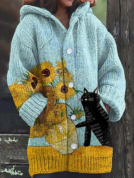 2025 New Style Hooded Jacquard Imitation Wool Cardigan – Loose Fit for Autumn/Winter