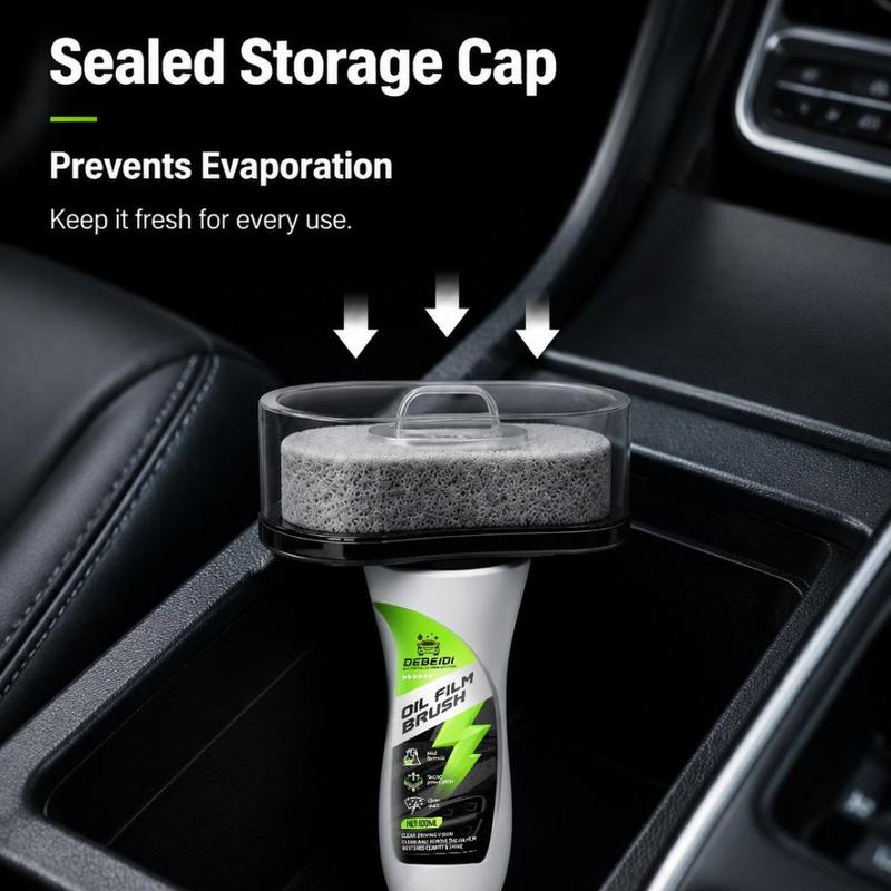 Car Glass Oil Film Remover Cleaner 100ml Windshield Degreaser with Brush, Restores Clarity & Shine, Hydrophobic Coating Agent