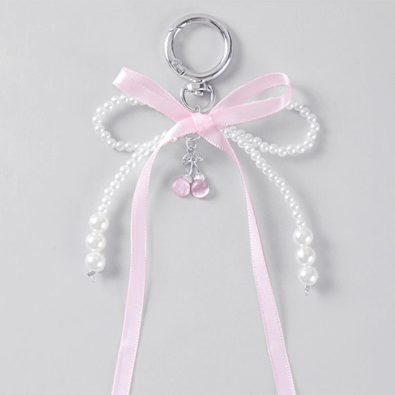 Брелок-бантик из искусственного жемчуга, брелок с бисером и лентой, подвесные аксессуары в корейском стиле, подвеска для сумки Y2K, декоративные аксессуары