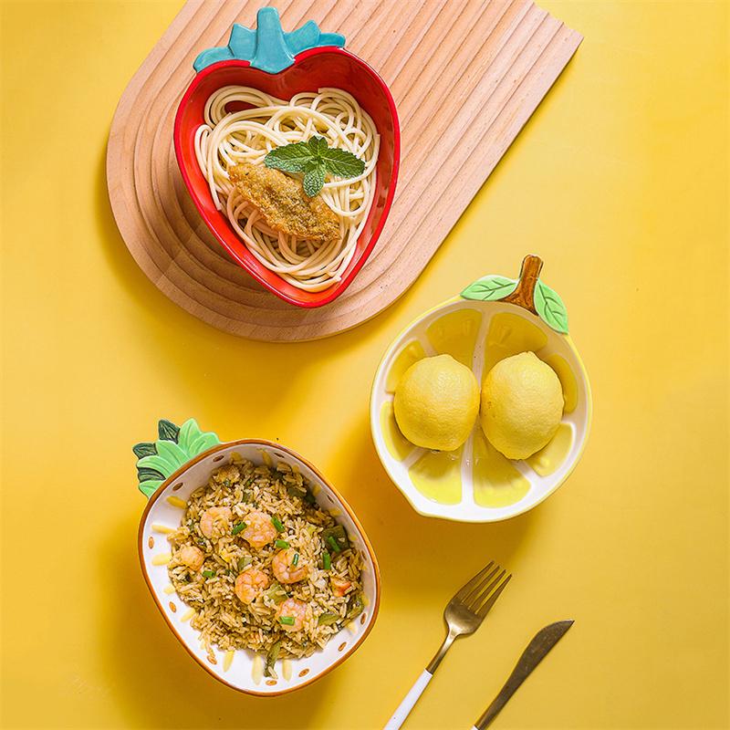 Fruit Shape Hand-painted Ceramic Tableware Pineapple Strawberry Lemon Shape Rice Bowl Fruit Salad Plate Dessert Cake Dish