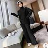 Зимний женский повседневный спортивный комплект из двух предметов, однотонный шерстяной вязаный свитер с высоким воротником, широкие брюки, модный женский офисный женский костюм