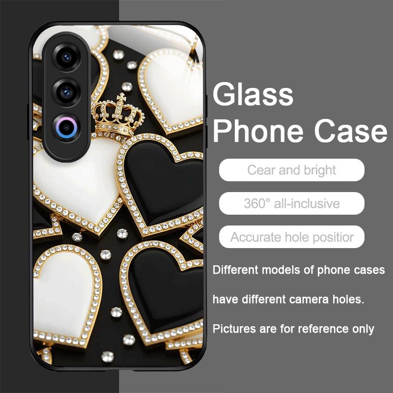 Стильный Черно-Белый Чехол-Сердце с Жемчугом из Закаленного Стекла для Oneplus 13R 12 11 10 9 Nord CE4 3 2 Lite ACE2 ACE3 Pro