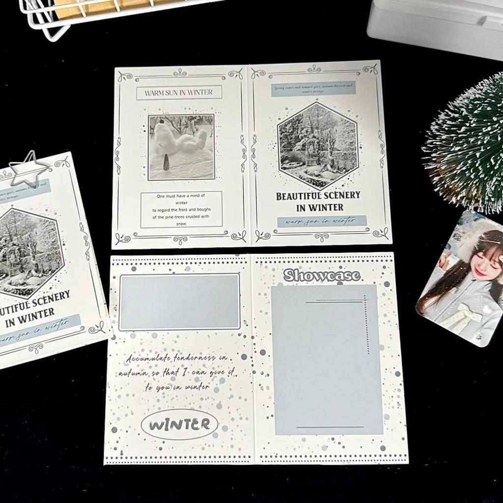 10Pcs INS Fresh Winter Snow Folding Card Back Korean Kpop Idol 3-inch Photocard DIY Packing Fixed Cardboard Girls Cute Packaging