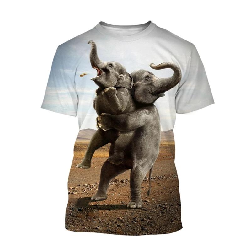 New Fun Animal Elephant Print Children's T-shirt with Street Elements O-Neck Plus Size Comfortable Top Short Sleeves