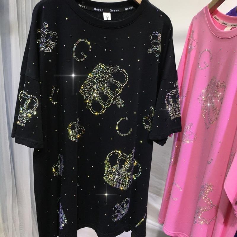 Плюс Размер Женский Уникальный Железный Дрилл Новый Топ С Коротким Рукавом