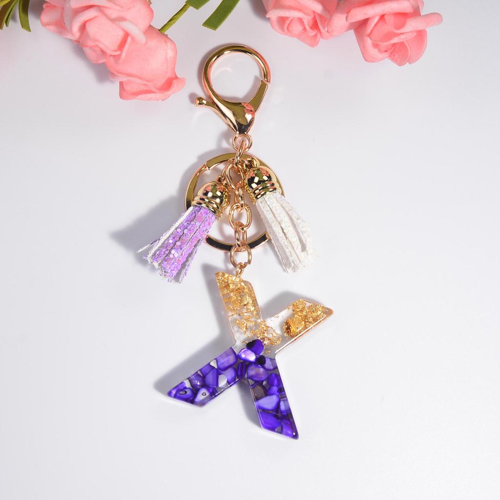 Фиолетовый хрустальный эпоксидный брелок с буквой и кисточкой - Ювелирное украшение из смолы, подвеска-шарм