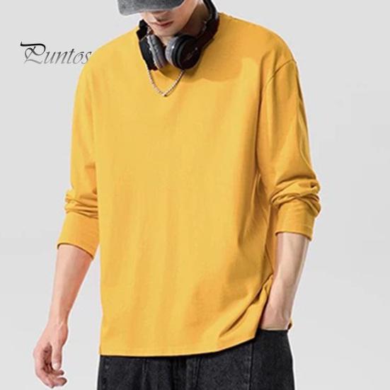 Мужская рубашка с круглым вырезом и длинным рукавом, мягкая дышащая футболка, однотонная, свободный крой, весна-лето, повседневные топы