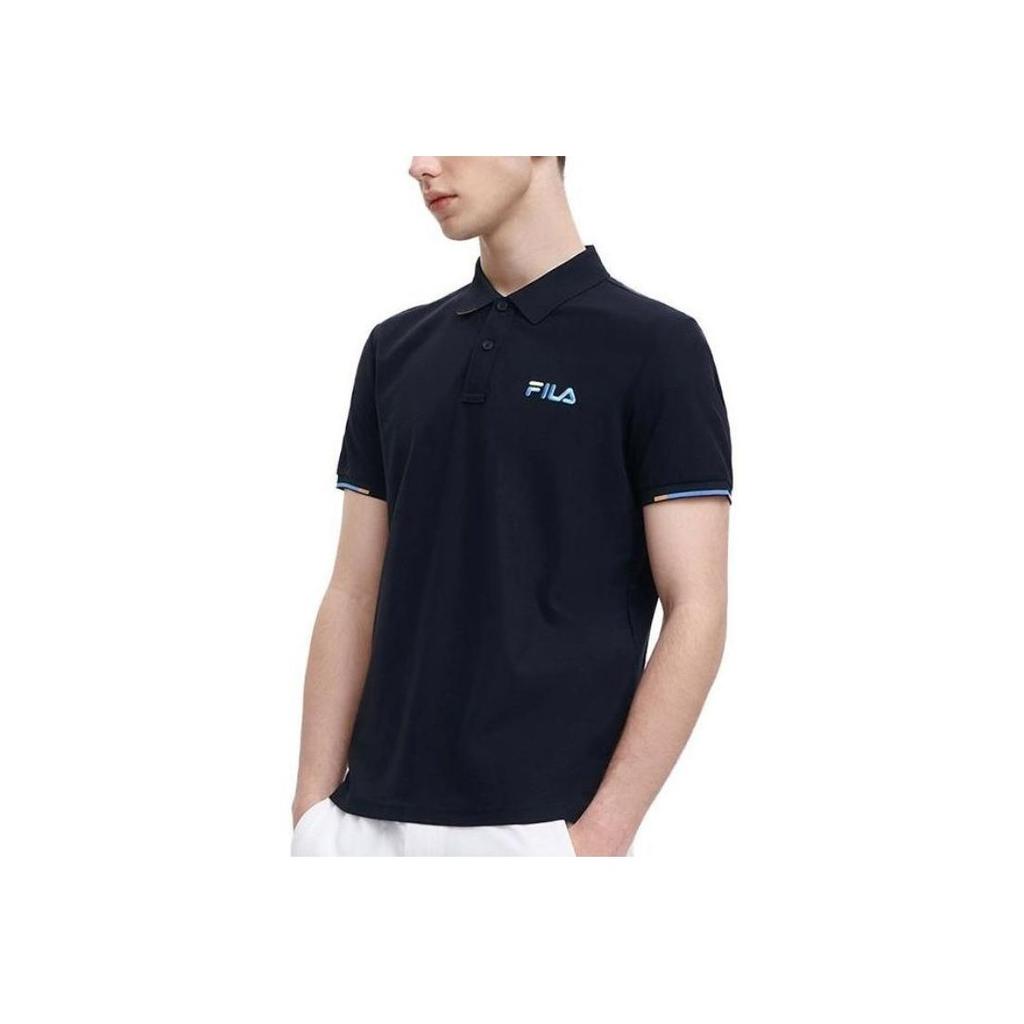 Fila Однотонная футболка-поло с коротким рукавом и логотипом бренда, мужская, черная F11M328117BBK