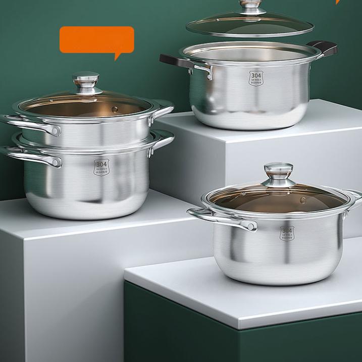 Пищевая кастрюля из нержавеющей стали 304, утолщенная, устойчивая к коррозии, устойчивая к коррозии кастрюля, кухонная индукционная плита с дном