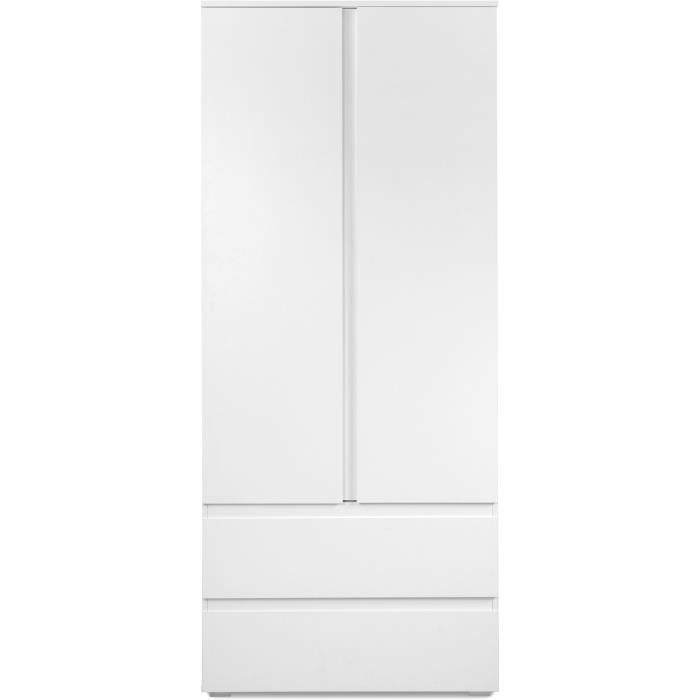 Armoire Image 60A - 2 portes battantes - 2 tiroirs - Blanc Mat - L80 x H191 x P55 cm