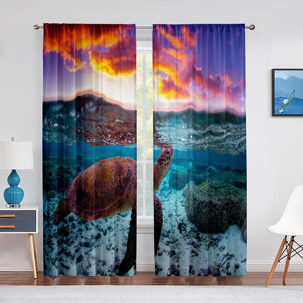 Подводные морские черепахи и дельфины Океаническая жизнь Прозрачные шторы для гостиной Вуаль Шторы для спальни Тюль Шторы для окон