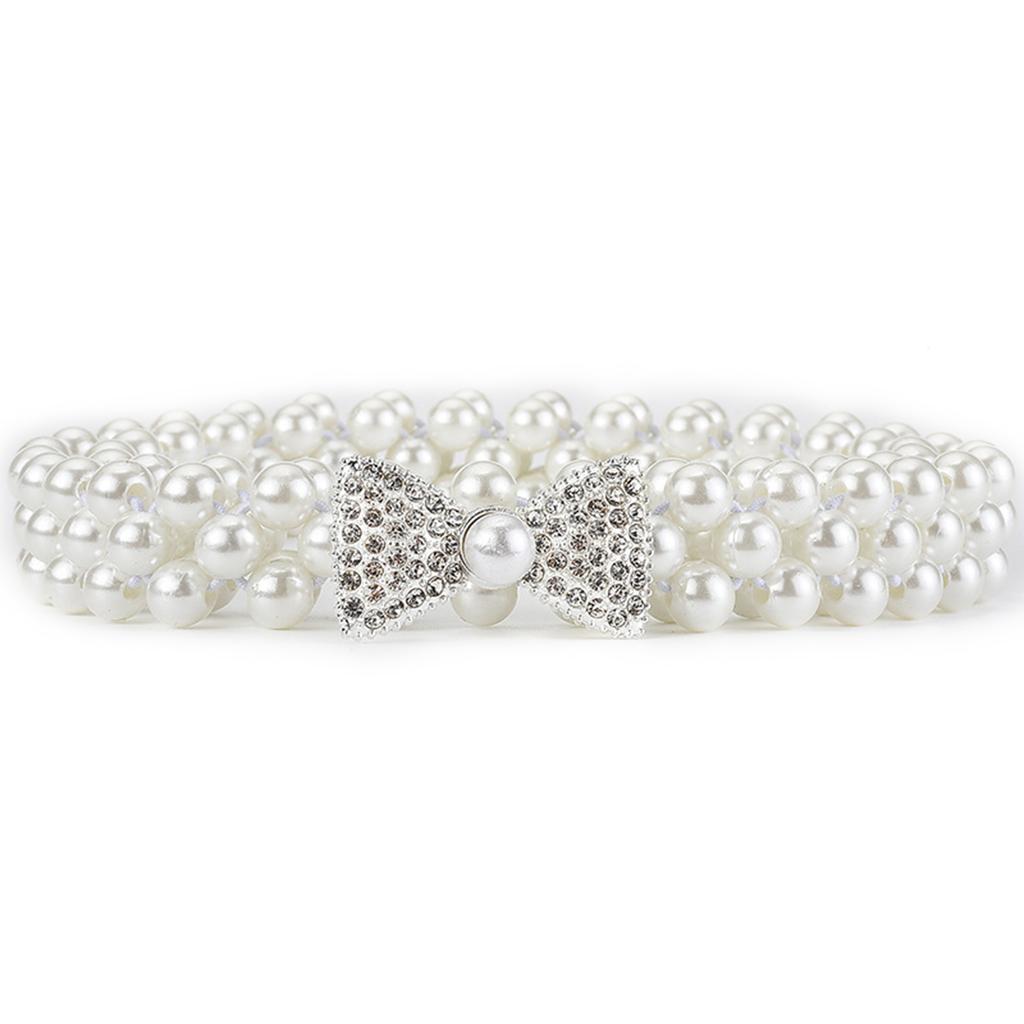 Elegant Adjustable Waist Accessory Elegant Pearls Waist Belt with Rhinestones Accent Stylish Waistband Adornment
