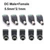 5.5mmx2.1mm DC Female Male Power Plug Adapter Connector Power Jack Socket Adapter Cable Terminal for Strip CCTV Cameras