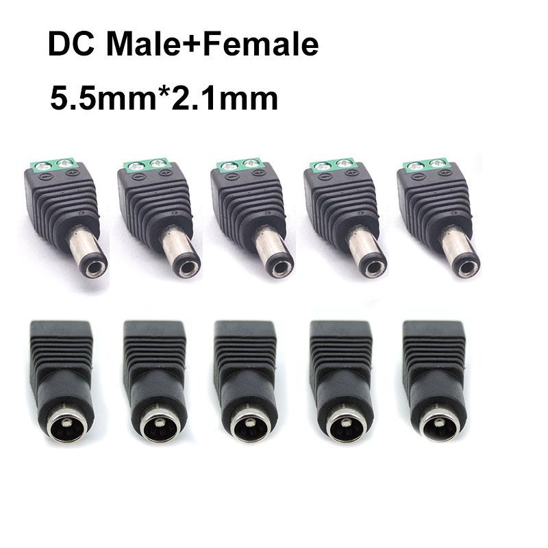 5.5mmx2.1mm DC Female Male Power Plug Adapter Connector Power Jack Socket Adapter Cable Terminal for Strip CCTV Cameras
