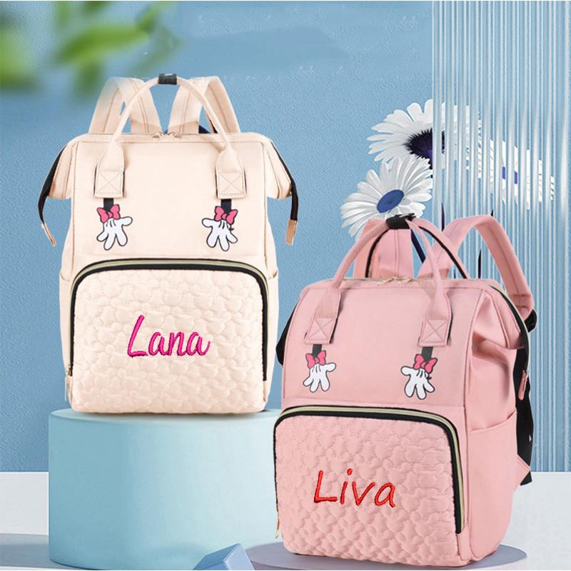 Embroidery Name Large Capacity Mommy Bag Portable Outdoor Travel Multi compartment Mother and Child Multi functional Backpack