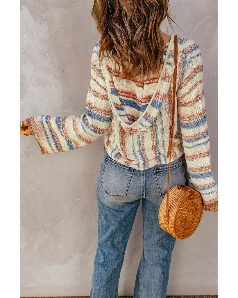 Azura Exchange Полосатый вязаный свитер с капюшоном и карманом-кенгуру