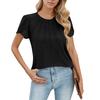 Women's Casual Round Neck Short Sleeve Chest Pleated Flap Sleeve Solid Color Top