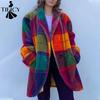 Женская Модная Повседневная Куртка/Пальто с Принтом Color Block, Осень-Зима, Длинный Рукав, Воротник-Поло, Плюс Толстый Велюр