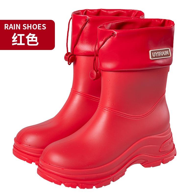 Short rain shoes thick-soled women's rubber shoes outdoor wear non-slip water boots thickened water shoes velvet short rain boots fashion