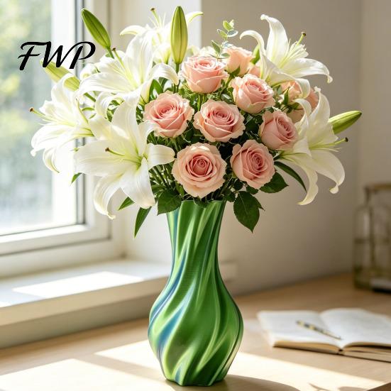 High-grade Texture Vase 3D Printed Decorative Spiral Flower Modern Twisted for Living Dried Room, Shelf, Wedding & Dining Table Centerpiece, Farmhouse