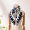 Retro Blue & White Silk Wool Double-Sided Scarf - Elegant Large Square for Autumn/Winter