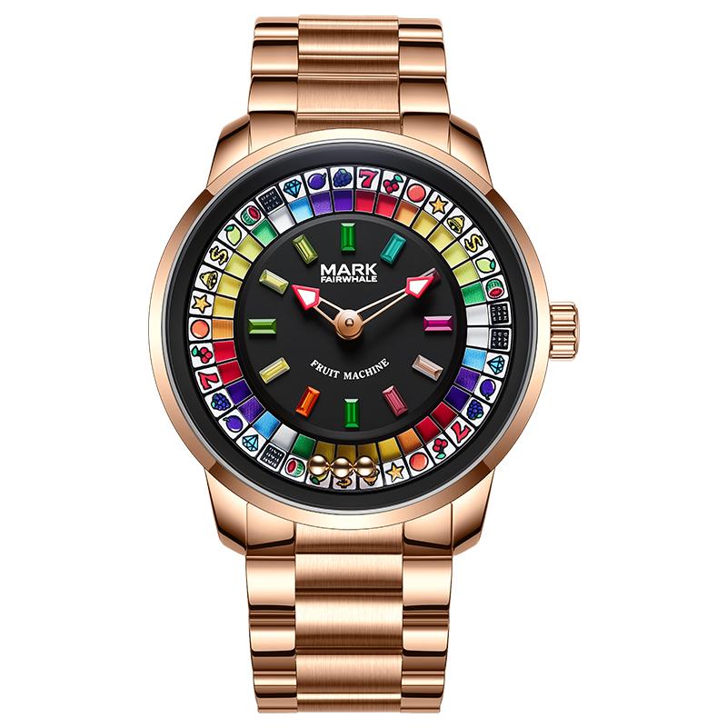 MARK FAIRWHALE NEW Desgin Rotating Colorful Diamonds Dial Men Watch Quartz Wristwatch Stainless Steel Waterproof Watch for Man