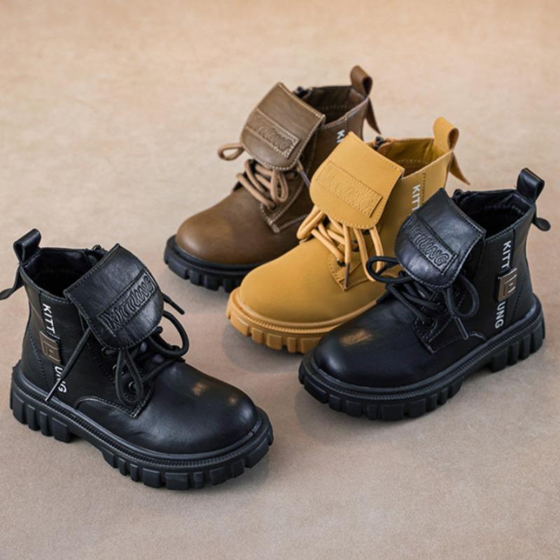 Осенне-зимние новые желтые ботинки для мальчиков. Модные универсальные детские короткие ботинки с мягкой подошвой. Теплые хлопковые ботинки.