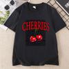 Unisexs Cherries Print Short Sleeve Tshirt Leopard Printing Tshirt Casual Round Neck Tees Ladies Clothes for Daily Wear
