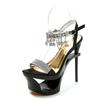 Fashion Summer New Sandals Fashion Season Tide Platform Super High Heels 15cm High Nightclub Sexy Rhinestone Stiletto Slippers