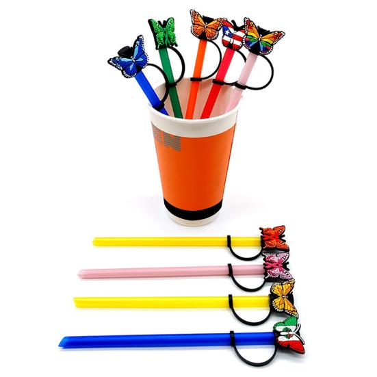 9 шт., 8 мм, соломенный чехол с бабочками, пищевой силиконовый многоразовый пыленепроницаемый универсальный стеклянный соломенный наконечник, топпер