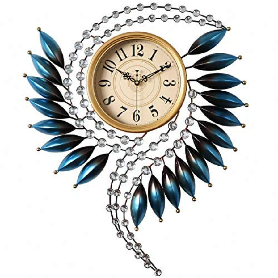 Crystal Metal Wall Clock Silent Non Ticking 26×21 Quality Quartz Battery Operated Decorative Clock in Silver for Kitchen Living