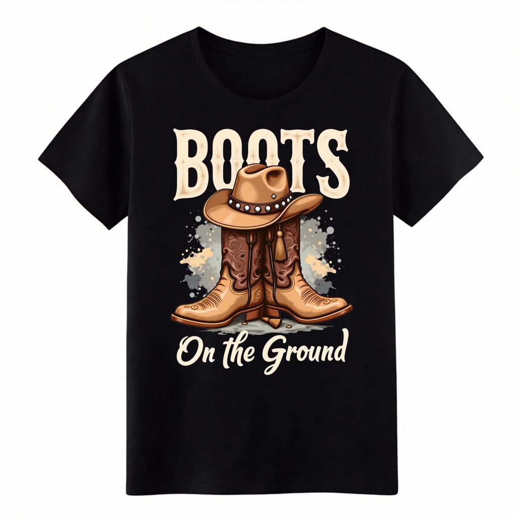 Unisex Vintage Boots on The Ground Shirt-Casual Cowboy Graphic Tee Free Shipping
