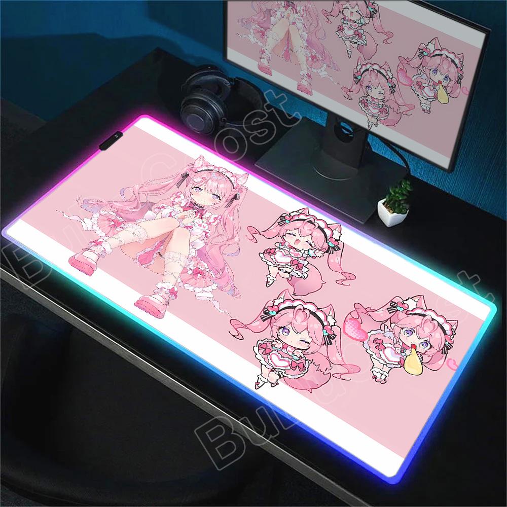 RGB Anime Cute Hakui Koyori Mousepad Non-slip Rubber Gaming Hololive Mouse Pad Keyboard Mat Computer PC Laptop Pad Game Desk Mat
