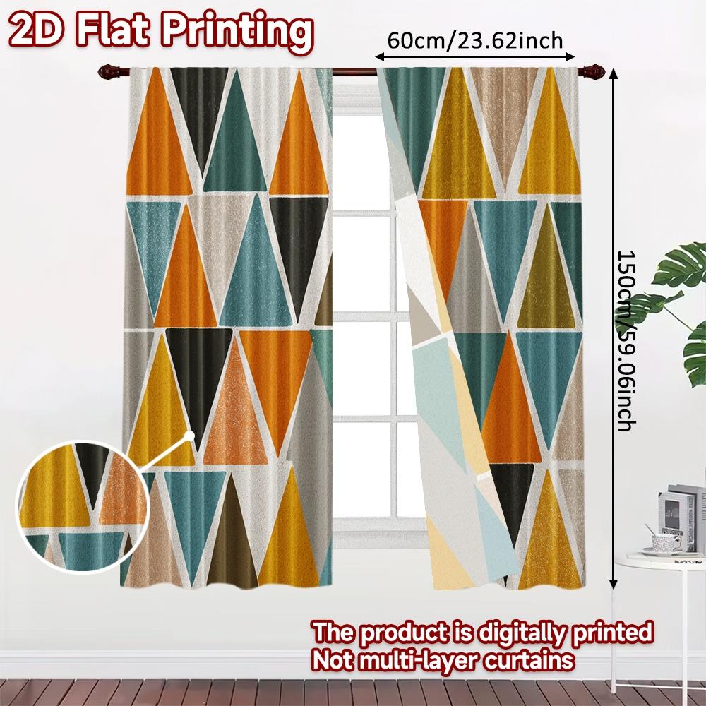 2pcs, 2D FLAT PRINTING Curtains (Without Rod) Colorful Stripes Modern Fashionable Curtainments Prints Light Filtering Curtains