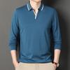 Футболка с лацканами, длинным рукавом, однотонная, тонкая, средней плотности, мужская одежда, свободный низ, рубашка поло
