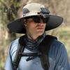 Men Outdoor Hat with Detachable Solar Fan Large Brim Windproof Strap USB Charging Anti-UV Sunlight Protection Hollow Mesh Great Breathability Fishing