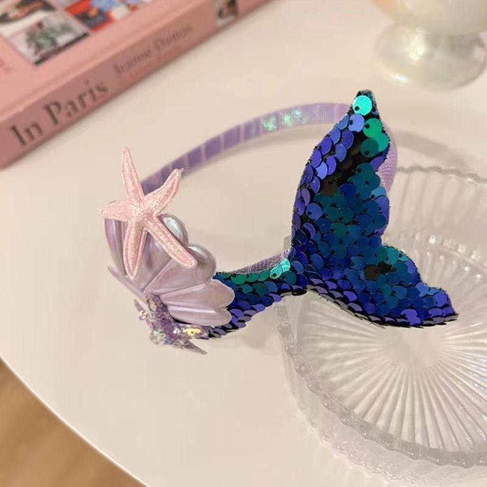 Princess Laser Sequin Hairband Cartoon Mermaid Headwear New Hair Hoop Wash Face