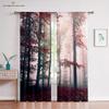 Тюль с изображением осеннего леса для гостиной, декор спальни, осенние деревья, природные пейзажи, прозрачная вуаль