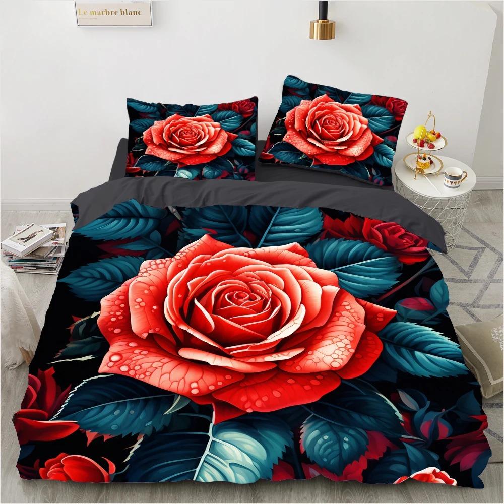 Red Rose Bedding Set Qulit Cover 3d Floral Duvet Cover Set Flower Comforter Cover Queen King Size Bed Linen 220x240 200x200